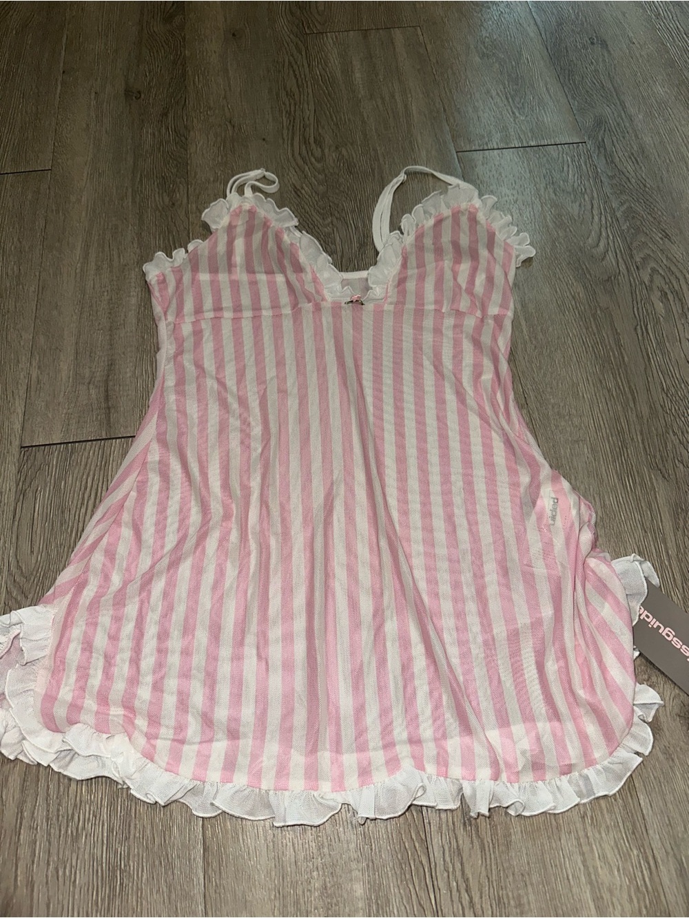 NWT MISSGUIDED Pink Stripe Mesh Sleep Dress With Ruffle Trim Sz Small